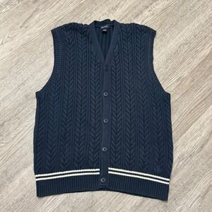 Nautica Mens XL Navy Blue Cable Knit Button Front Sweater Vest 100% Cotton